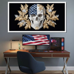 American Flag Skull Baroque Gold - NicheCanvas