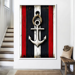 Nautical Anchor on Stripes - NicheCanvas