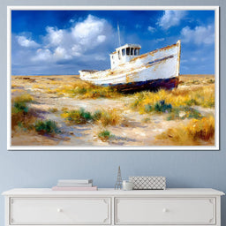 Weathered Coastal Boat Reverie - NicheCanvas