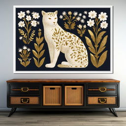 Golden Botanical Leopard Cat - NicheCanvas