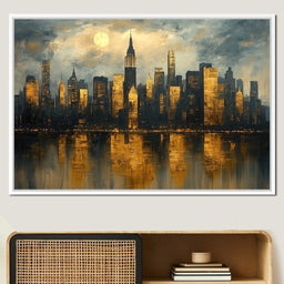 Golden Metropolis Reflection - NicheCanvas