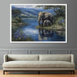 Elephant Family Riverbank Dream - NicheCanvas
