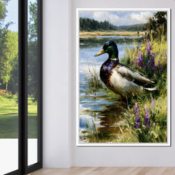 Solitary Mallard By The Still Shore - NicheCanvas