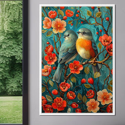 Songbirds Perched in Blooms - NicheCanvas