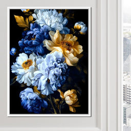 Midnight Golden Floral Peonies - NicheCanvas