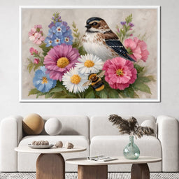 Garden Sparrow and Bumblebee - NicheCanvas