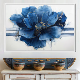 Sapphire Petals with Gold Dew - NicheCanvas