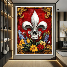 Skull Fleur De Lys and Botanical Fusion - NicheCanvas