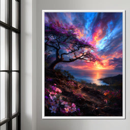 Radiant Sunset Floral Coastline - NicheCanvas