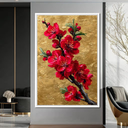 Golden Sakura Blossom Branch - NicheCanvas