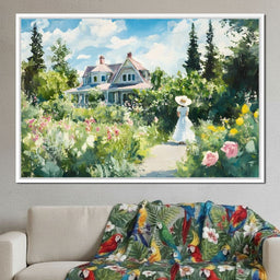 Sunlit Garden By Victorian House - NicheCanvas
