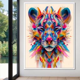 Vivid Geometric Lion Majesty - NicheCanvas