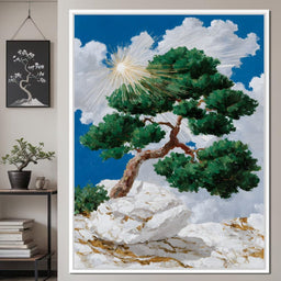 Sunlit Pine on White Cliff - NicheCanvas