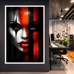 Noir Harlequin Red Stripe Face - NicheCanvas