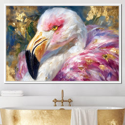 Golden Pink Flamingo Portrait - NicheCanvas
