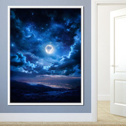 Lunar Glow Above Sleeping Mountains - NicheCanvas