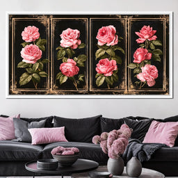 Gilded Panels of Pressed Garden Roses - NicheCanvas