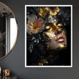 Golden Reverie Floral Visage - NicheCanvas