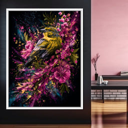 Radiant Finch Wildflower Burst - NicheCanvas