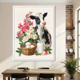 Farmhouse Cow Milk And Blooms - NicheCanvas