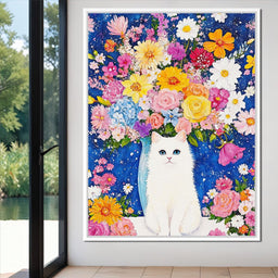 Floral Symphony With Feline - NicheCanvas