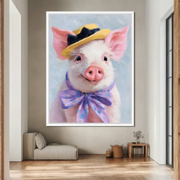 Charming Piglet With Sun Hat - NicheCanvas