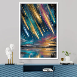 Golden Meteors Over Silent Lake - NicheCanvas