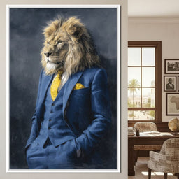 Regal Lion Portrait Blue Suit - NicheCanvas