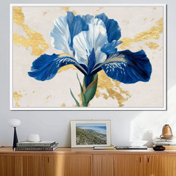 Gilded Blue Iris Bloom - NicheCanvas
