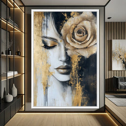 Golden Rose Reverie Portrait - NicheCanvas