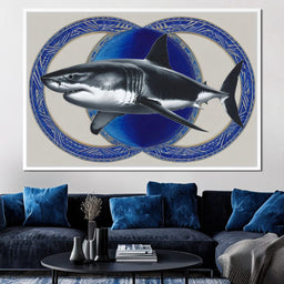 Great White Shark Emblem Blue - NicheCanvas
