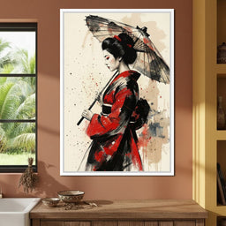 Japanese Woman with Umbrella - NicheCanvas