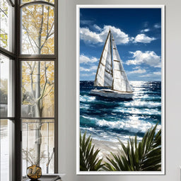Sailboat Journey Over Turquoise Sea - NicheCanvas