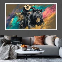 Cowboy Riding Wild Bear - NicheCanvas
