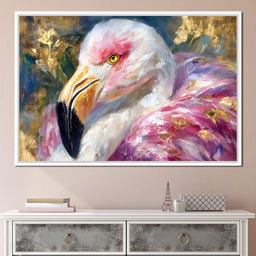 Golden Pink Flamingo Portrait - NicheCanvas