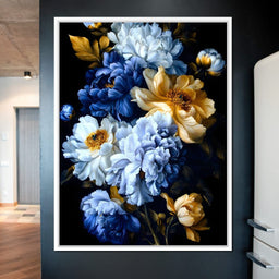 Midnight Golden Floral Peonies - NicheCanvas