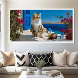 Cycladic Feline Sunlit Terrace - NicheCanvas