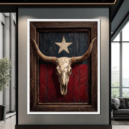 Texas Longhorn Lone Star Barnwood - NicheCanvas