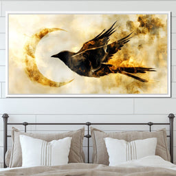 Golden Flight Under Crescent Moon - NicheCanvas