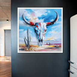 Desert Longhorn Skull Sunrise - NicheCanvas