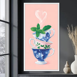 Floral Teacup Tower Heartbeat - NicheCanvas