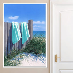 Coastal Towels On Dune Fence - NicheCanvas