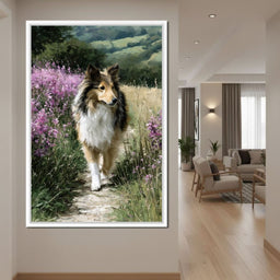 Sheltie Meadow Path Portrait - NicheCanvas