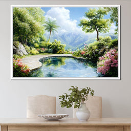Mountain Garden Paradise Pond - NicheCanvas