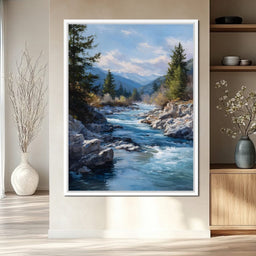 Alpine River Through Pines - NicheCanvas