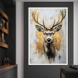 Majestic Golden Deer Portrait - NicheCanvas