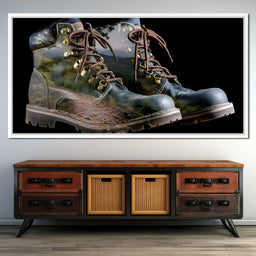 Mountain Trail Hiking Boots Double Exposure - NicheCanvas