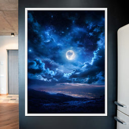 Lunar Glow Above Sleeping Mountains - NicheCanvas