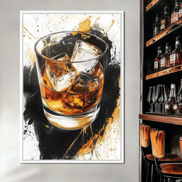 Whiskey Reflections on Ice - NicheCanvas
