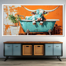 Cow in a Tub Vibrant Quirkiness - NicheCanvas